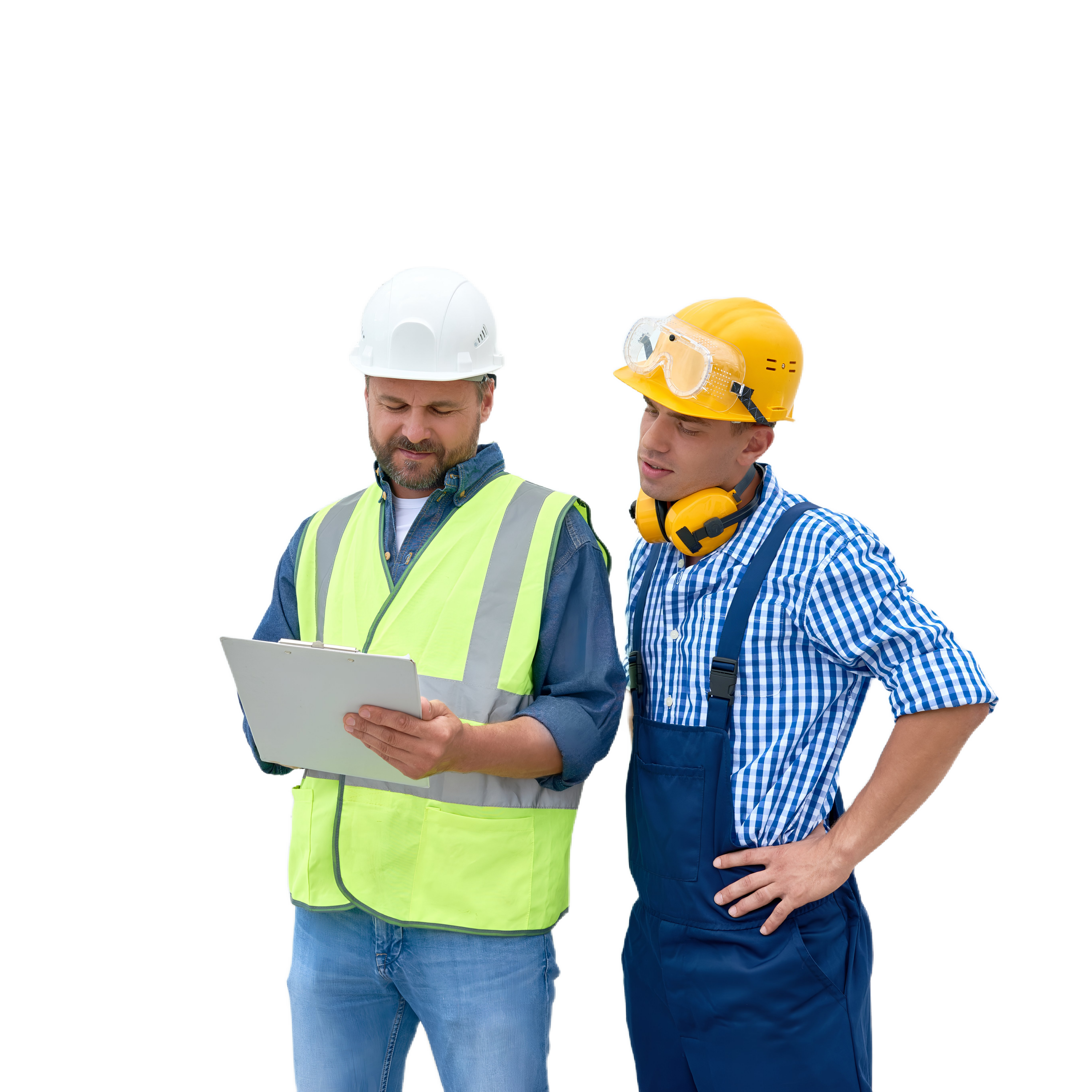 Trabajadores de la construcción comentando unos planos